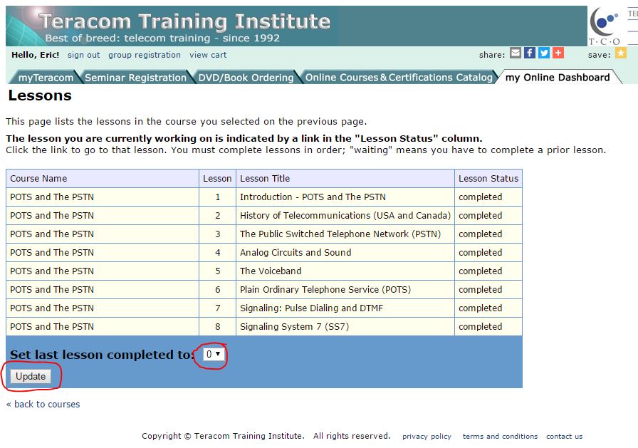 Repeating Courses, Lessons and Exams